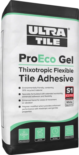 Ultra-Tile ProEco Gel Standard Setting Thixotropic S1 Flexible White Tile Adhesive 20kg