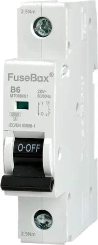 FuseBox MT06B061 6A MCB, 1 Pole, Type B, DIN Rail, 6kA